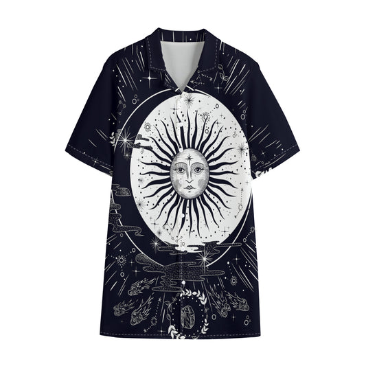 Vintage Celestial Sun Print Cotton Hawaiian Shirt