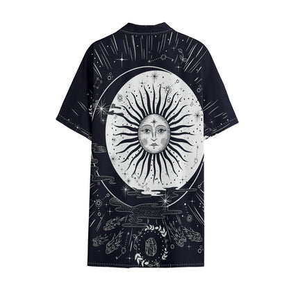 Vintage Celestial Sun Print Cotton Hawaiian Shirt
