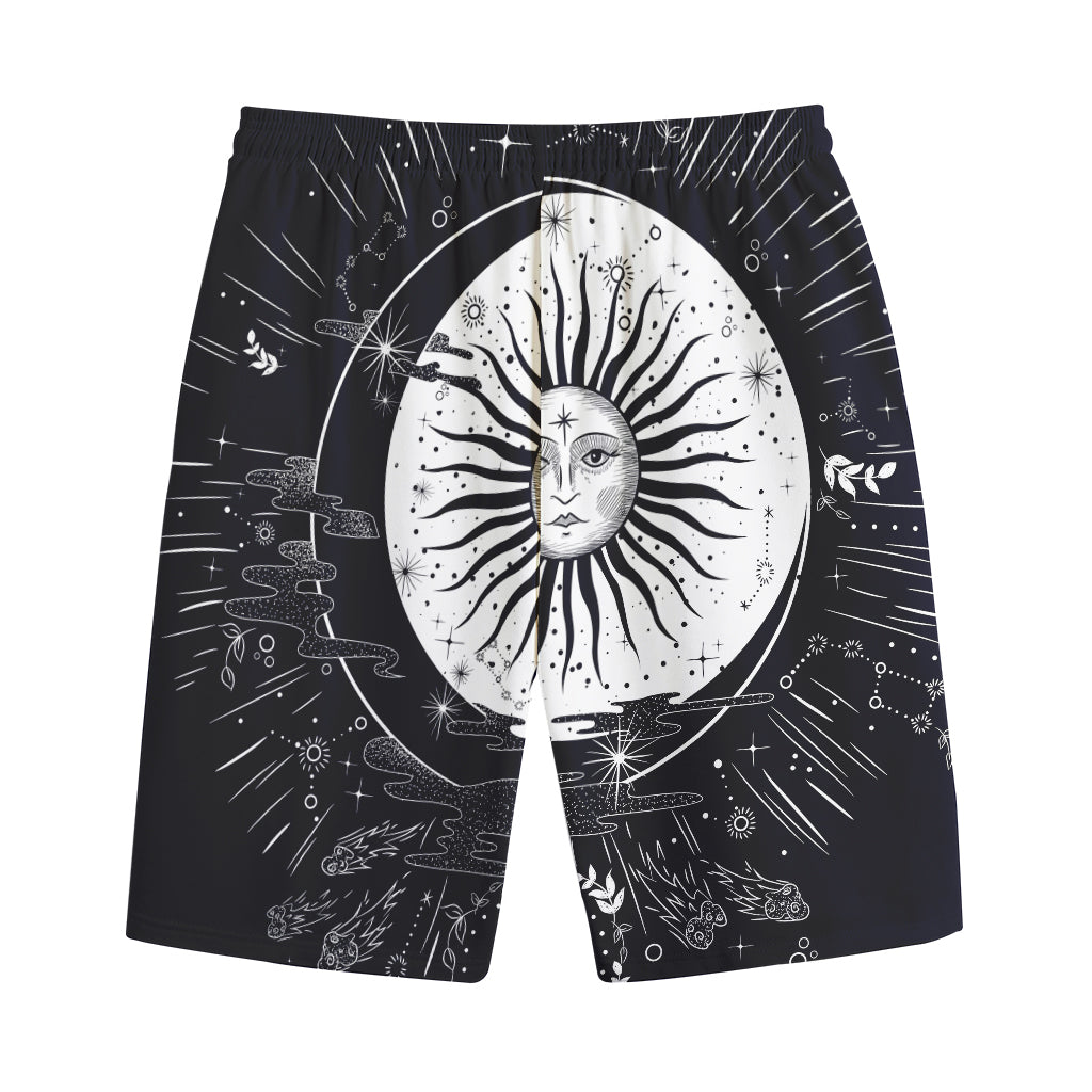 Vintage Celestial Sun Print Cotton Shorts