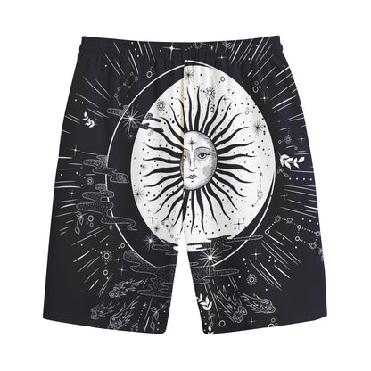 Vintage Celestial Sun Print Cotton Shorts