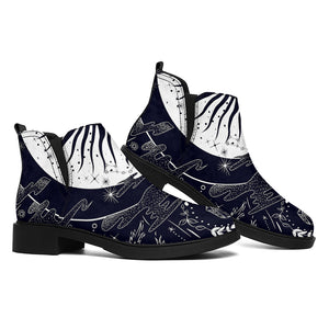 Vintage Celestial Sun Print Flat Ankle Boots