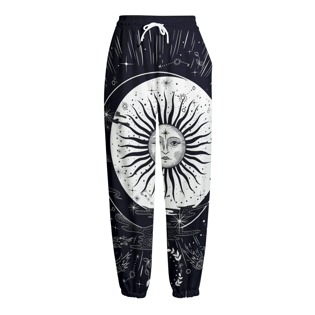 Vintage Celestial Sun Print Fleece Lined Knit Pants