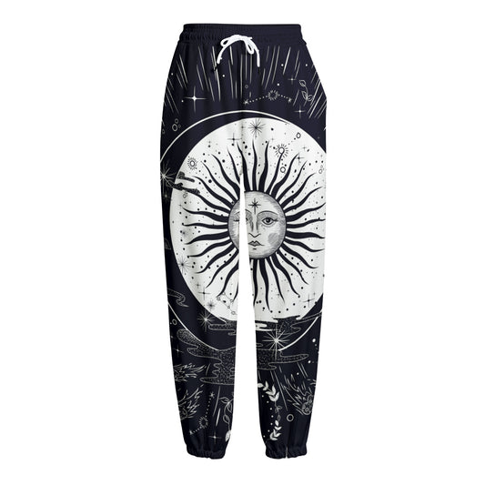 Vintage Celestial Sun Print Fleece Lined Knit Pants