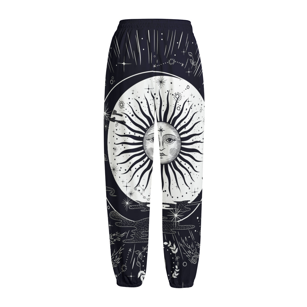 Vintage Celestial Sun Print Fleece Lined Knit Pants