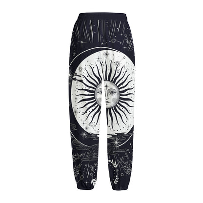 Vintage Celestial Sun Print Fleece Lined Knit Pants