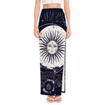 Vintage Celestial Sun Print High Slit Maxi Skirt