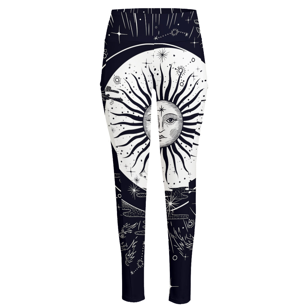 Vintage Celestial Sun Print High-Waisted Pocket Leggings