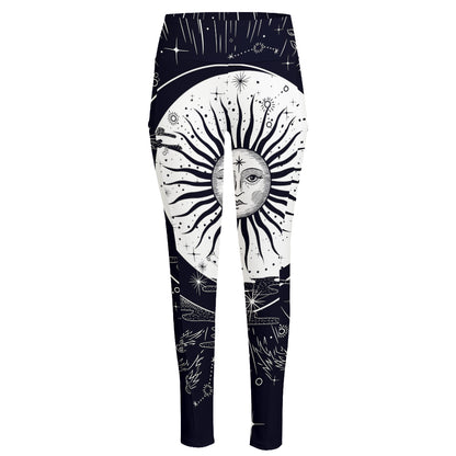Vintage Celestial Sun Print High-Waisted Pocket Leggings