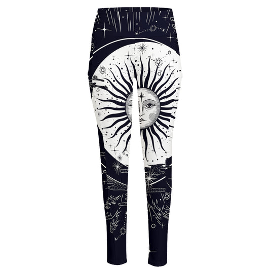 Vintage Celestial Sun Print High-Waisted Pocket Leggings