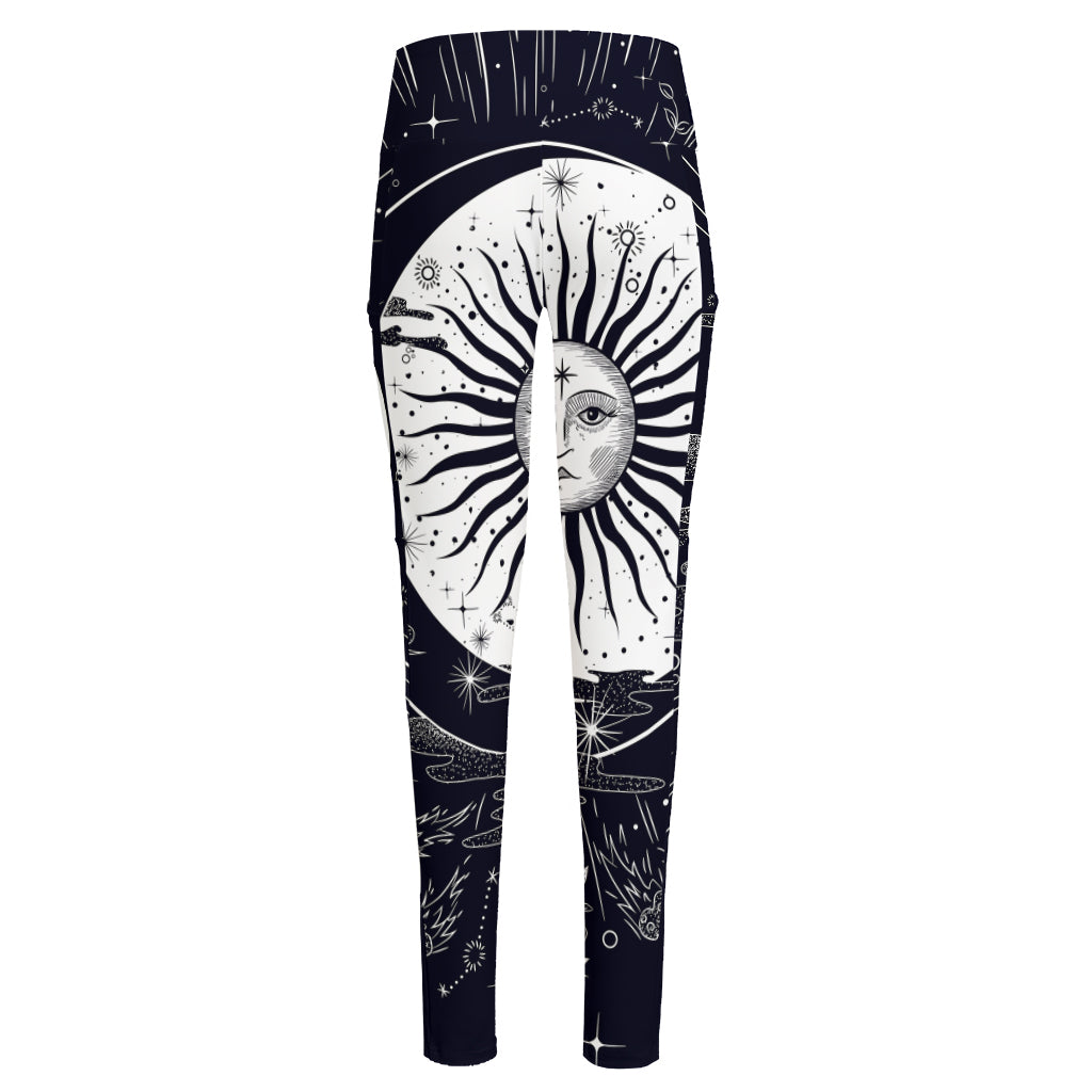 Vintage Celestial Sun Print High-Waisted Pocket Leggings