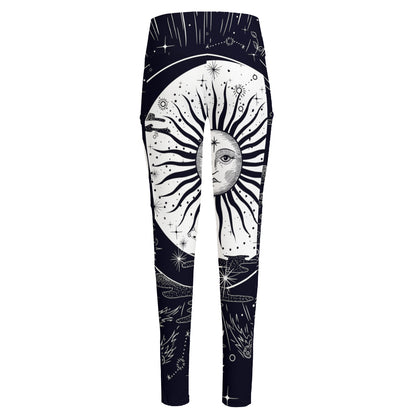Vintage Celestial Sun Print High-Waisted Pocket Leggings