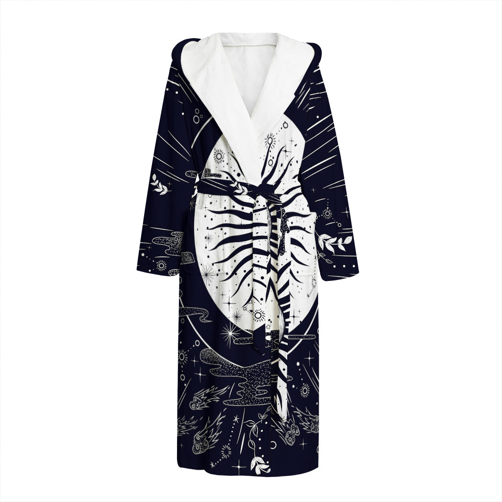 Vintage Celestial Sun Print Hooded Bathrobe
