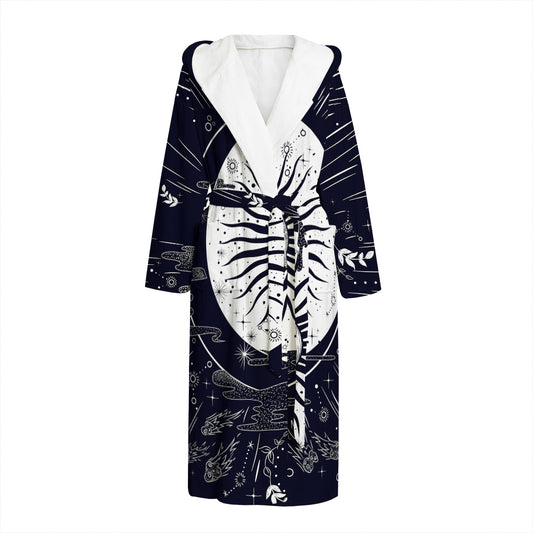 Vintage Celestial Sun Print Hooded Bathrobe