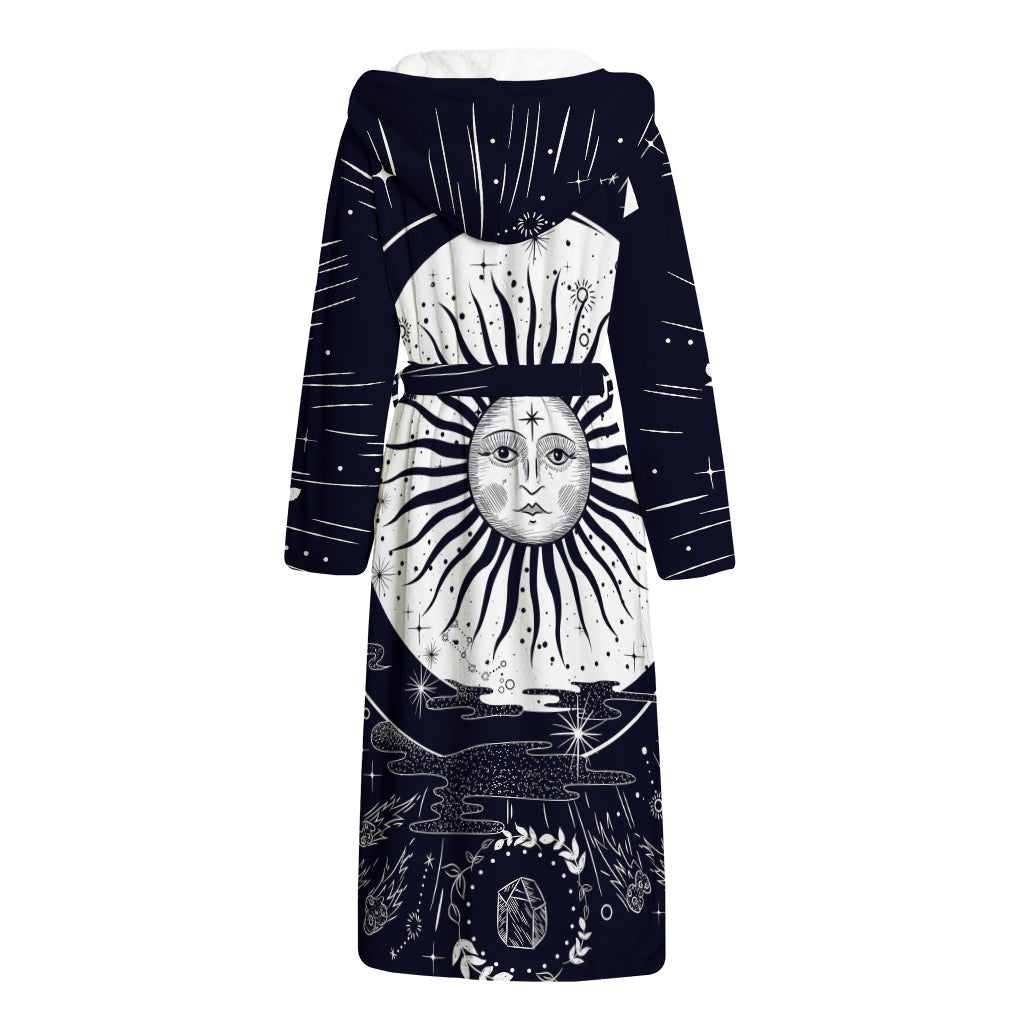 Vintage Celestial Sun Print Hooded Bathrobe
