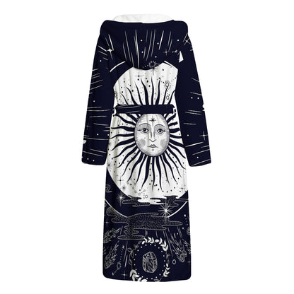 Vintage Celestial Sun Print Hooded Bathrobe