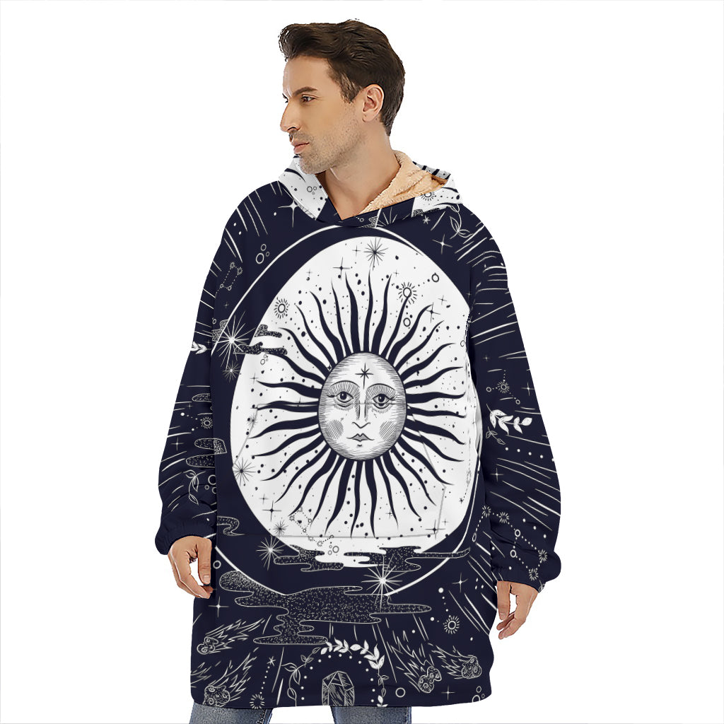 Vintage Celestial Sun Print Hoodie Blanket