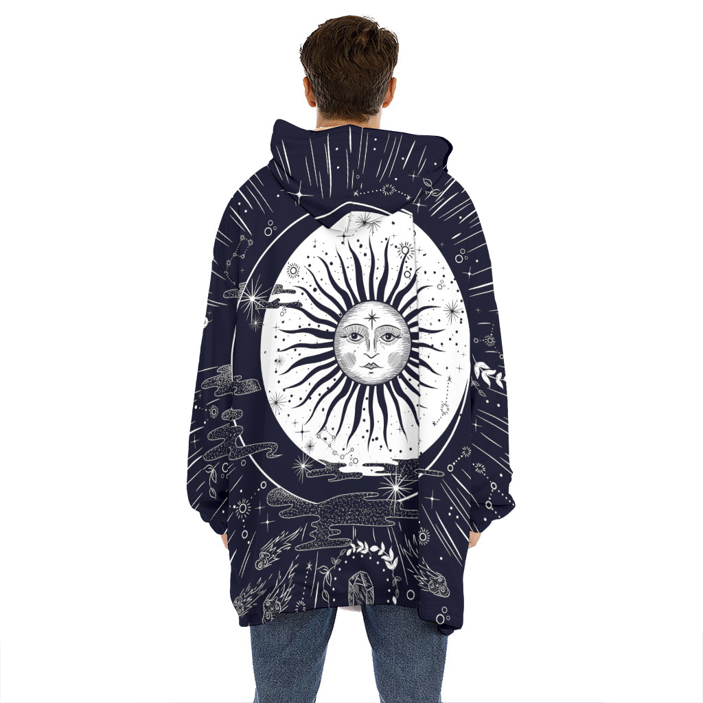Vintage Celestial Sun Print Hoodie Blanket
