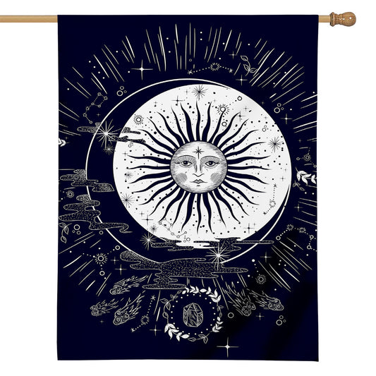 Vintage Celestial Sun Print House Flag