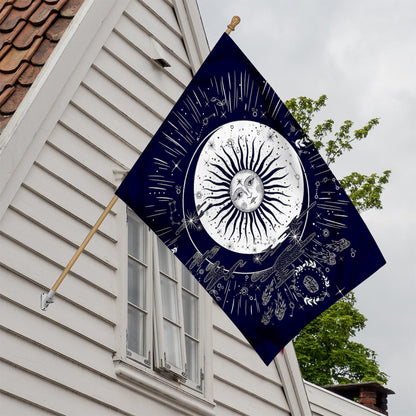 Vintage Celestial Sun Print House Flag