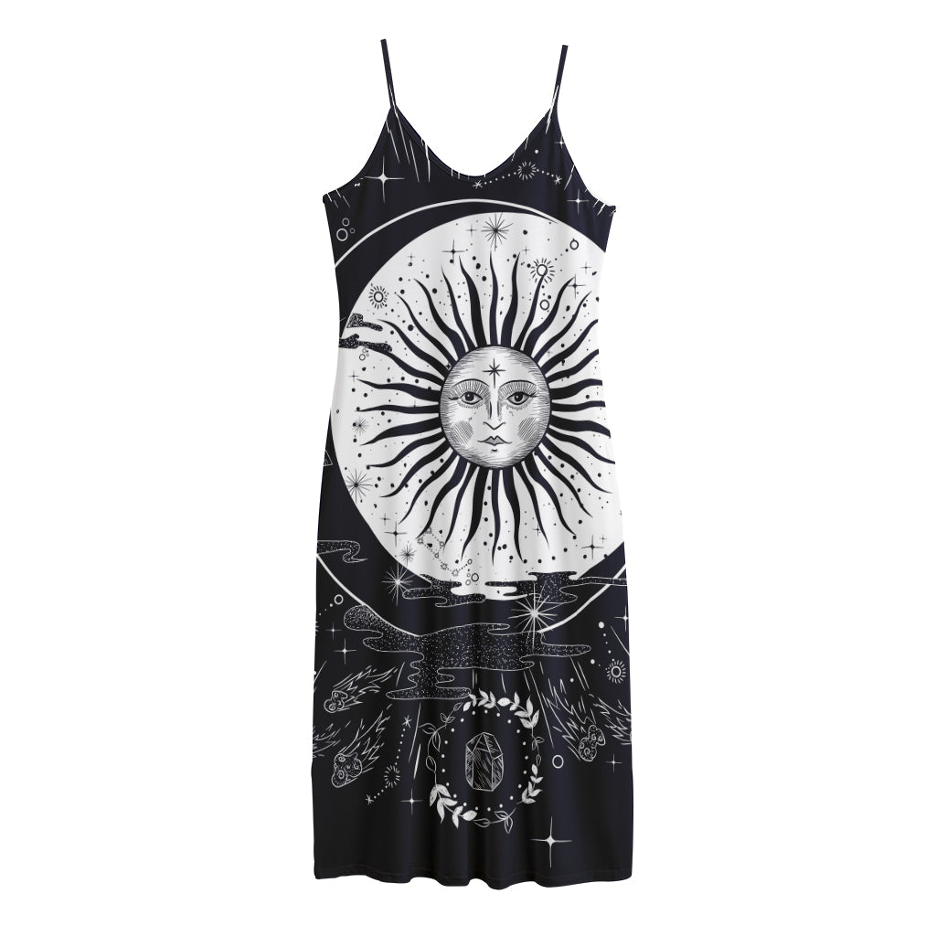 Vintage Celestial Sun Print Jersey Midi Cami Dress
