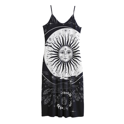 Vintage Celestial Sun Print Jersey Midi Cami Dress