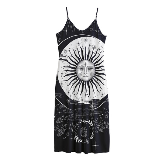 Vintage Celestial Sun Print Jersey Midi Cami Dress