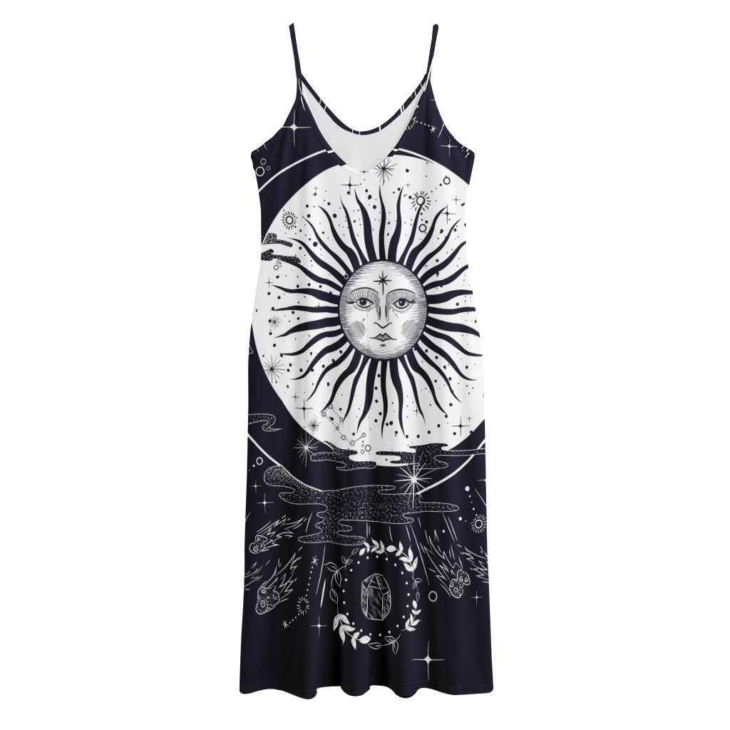 Vintage Celestial Sun Print Jersey Midi Cami Dress