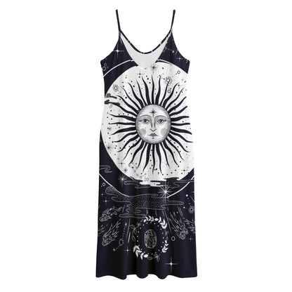Vintage Celestial Sun Print Jersey Midi Cami Dress