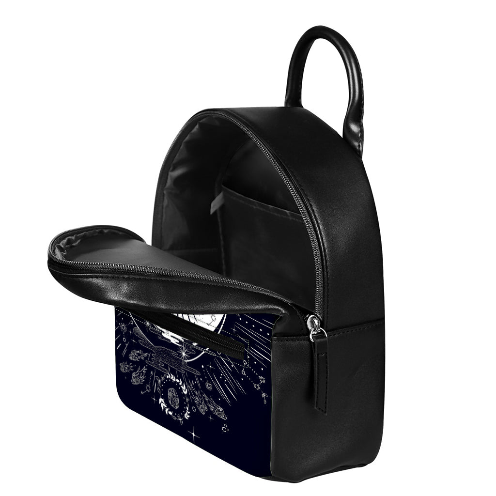 Vintage Celestial Sun Print Leather Backpack