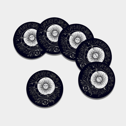 Vintage Celestial Sun Print Leather Coaster Set
