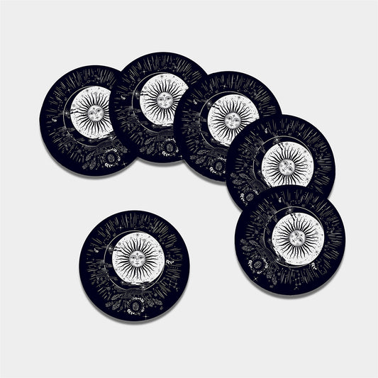 Vintage Celestial Sun Print Leather Coaster Set
