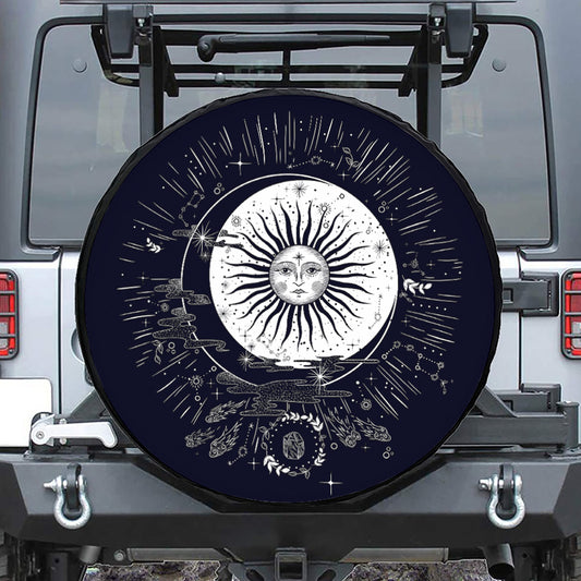 Vintage Celestial Sun Print Leather Spare Tire Cover