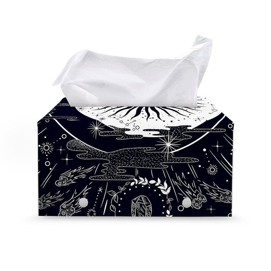 Vintage Celestial Sun Print Leather Tissue Box Cover
