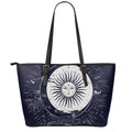 Vintage Celestial Sun Print Leather Tote Bag With Zipper