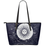 Vintage Celestial Sun Print Leather Tote Bag