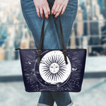 Vintage Celestial Sun Print Leather Tote Bag