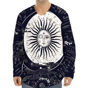 Vintage Celestial Sun Print Long Sleeve Baseball Jersey