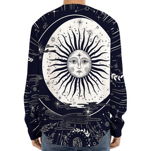 Vintage Celestial Sun Print Long Sleeve Baseball Jersey