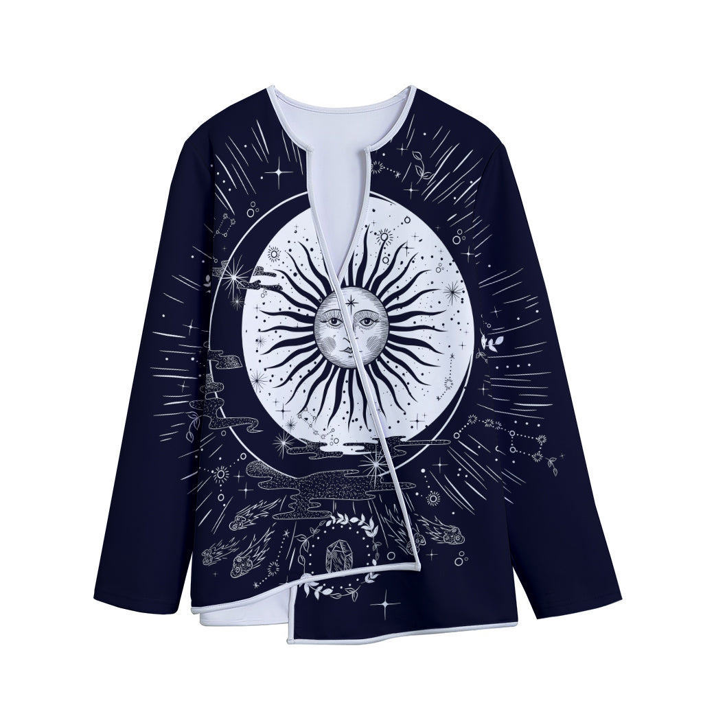 Vintage Celestial Sun Print Long Sleeve Short Coat