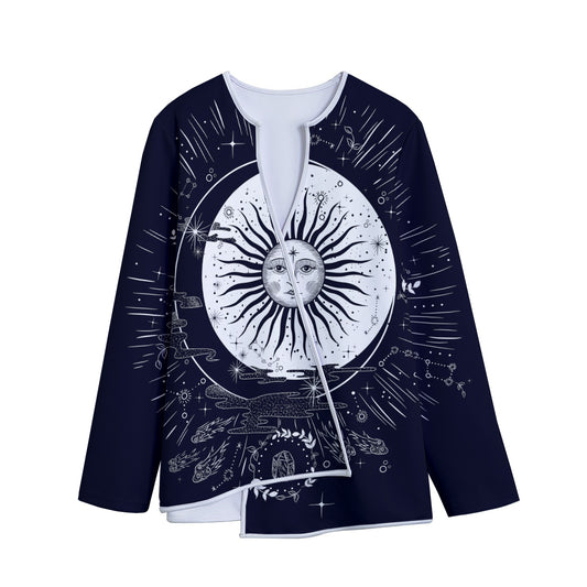 Vintage Celestial Sun Print Long Sleeve Short Coat