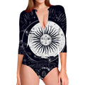 Vintage Celestial Sun Print Long Sleeve Swimsuit