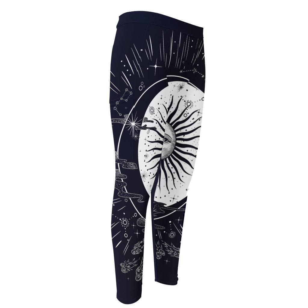 Vintage Celestial Sun Print Men's Compression Pants