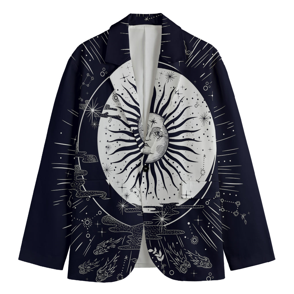 Vintage Celestial Sun Print Men's Cotton Blazer