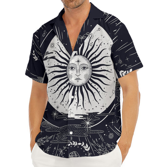 Vintage Celestial Sun Print Men's Deep V-Neck Shirt