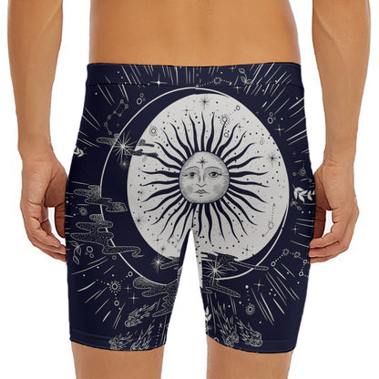 Vintage Celestial Sun Print Men's Long Boxer Briefs