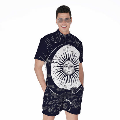 Vintage Celestial Sun Print Men's Rompers