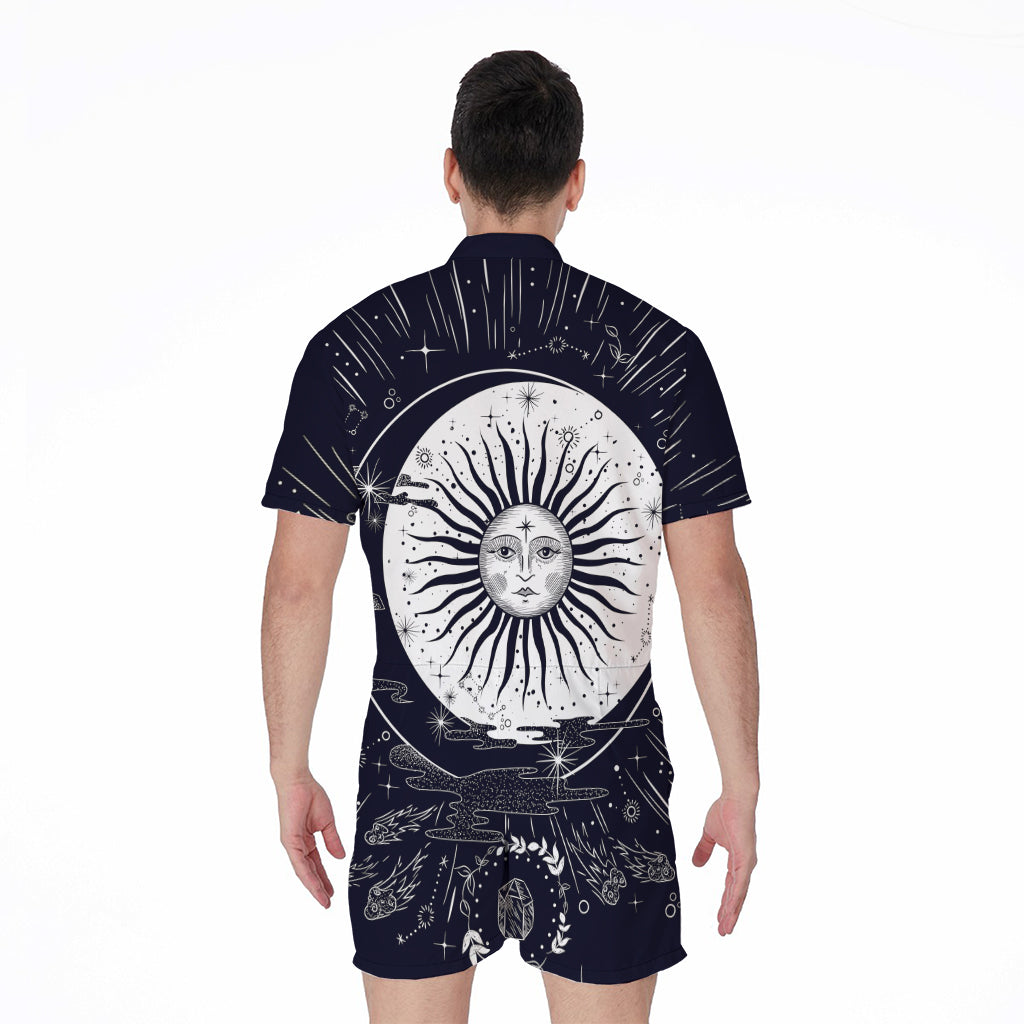 Vintage Celestial Sun Print Men's Rompers