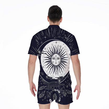 Vintage Celestial Sun Print Men's Rompers