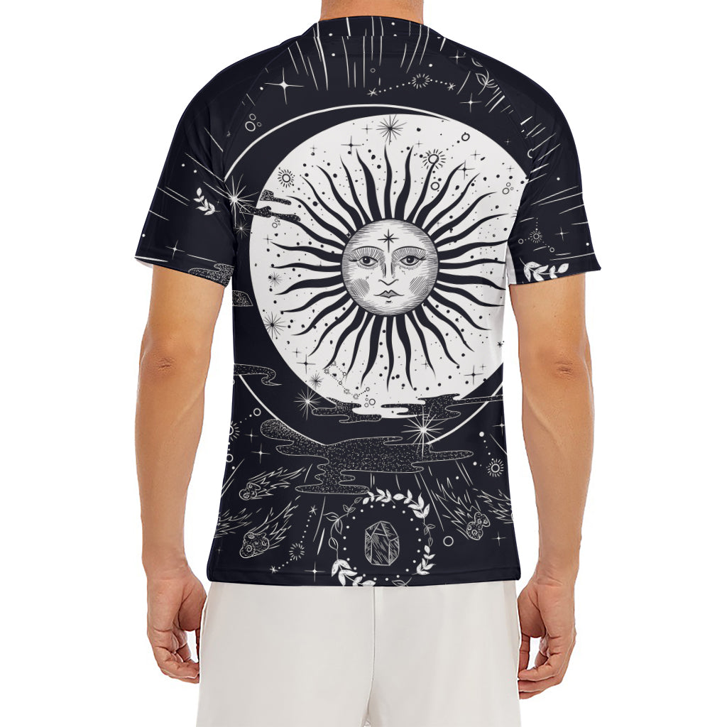 Vintage Celestial Sun Print Men's Short Sleeve Rash Guard