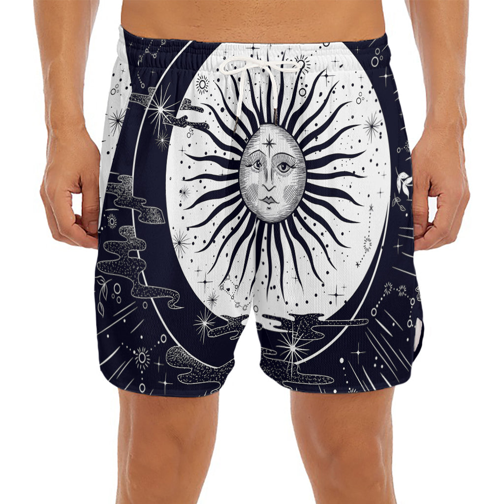 Vintage Celestial Sun Print Men's Split Running Shorts
